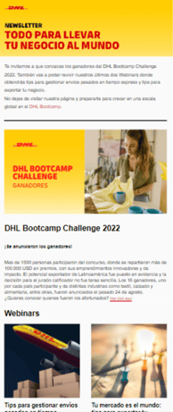 DHL Bootcamp Challenge 2022 Marketing por correo electrónico