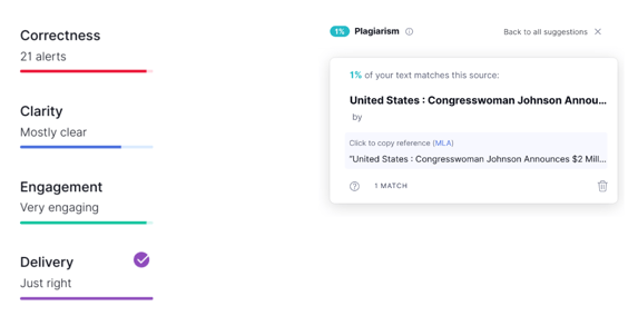 Grammarly check for plagiarism