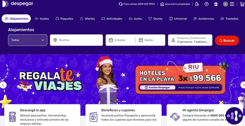 Página web de Despegar