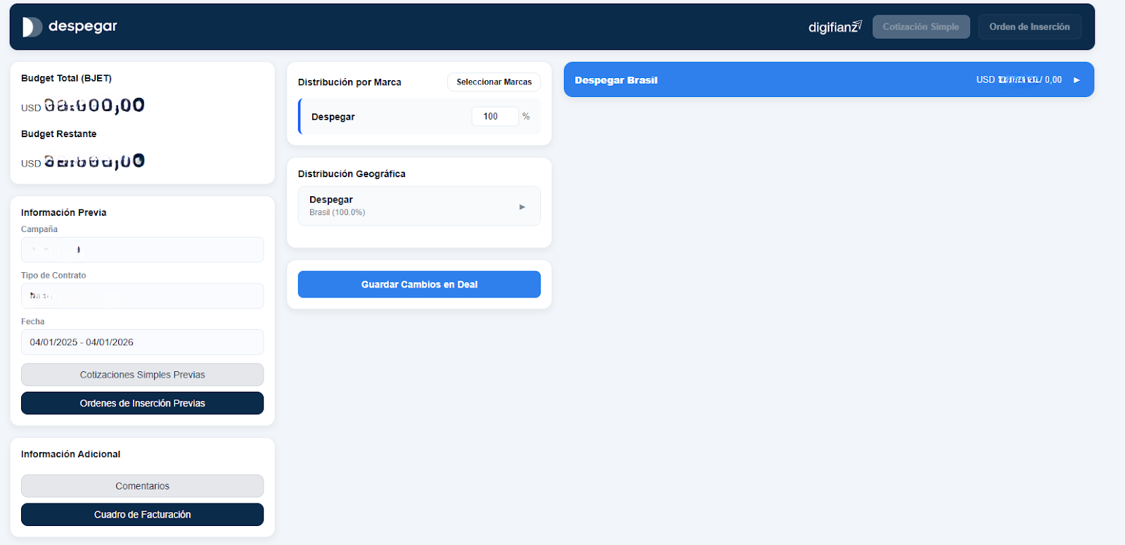 Brand and Geographic Budget Distribution - Quoting tool