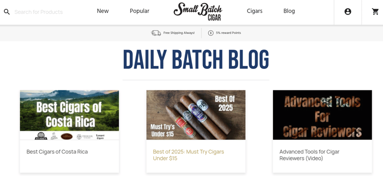 Small Batch Cigar website