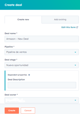 como crear un deal en hubspot